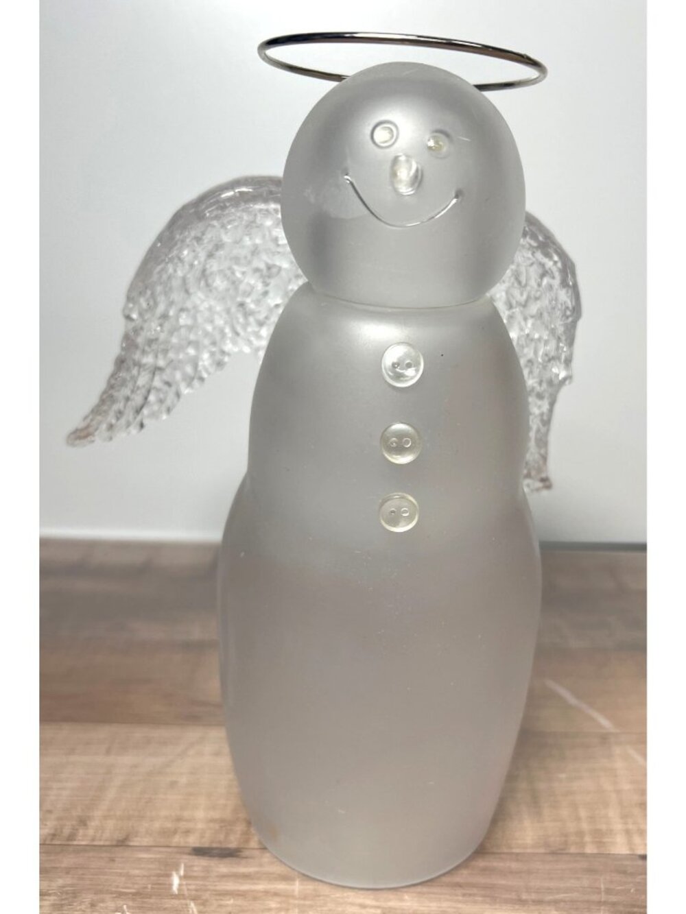 Frosted Glass Angel Figurine With Halo & Wings